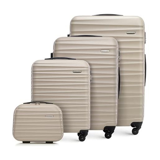 WITTCHEN valigia da viaggio bagaglio a mano valigia da cabina valigia rigida in abs con 4 ruote girevoli serratura a combinazione maniglia telescopica groove line set di 4 valigie beige