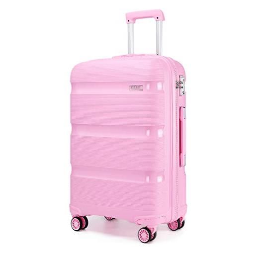 KONO valigia trolley grande 76cm rigida e leggera in polipropilene valige da viaggio con 4 ruote e tsa lucchetto, rosa