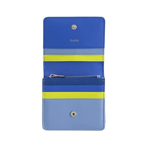 Dudu portafoglio donna piccolo in pelle schermato rfid colorato ultra compatto con zip interna e 8 porta carte tessere fiordaliso
