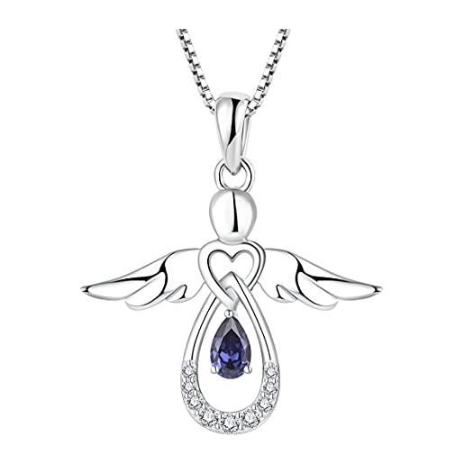 FJ collana angelo custode donna argento 925 collana con ciondolo dicembre pietra portafortuna tanzanite gioielli regalo per donna