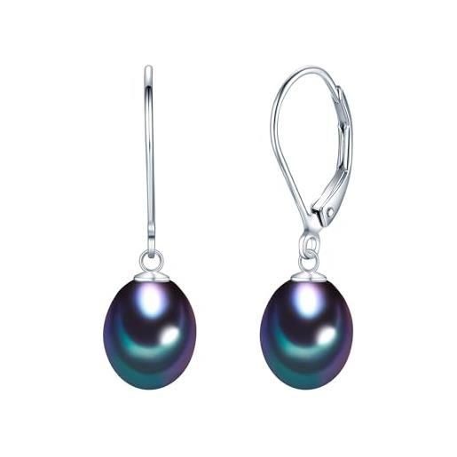 Valero Pearls orechinni pendenti da donna in argento sterling 925 con rodio con perle coltivate d'acqua dolce blu pavone 60201693