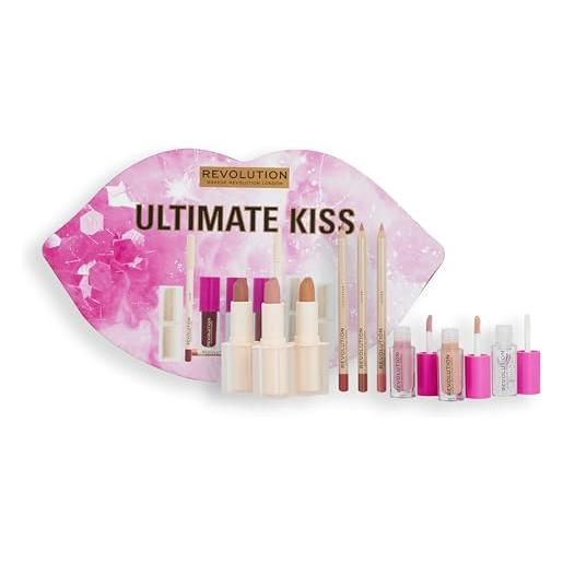 Makeup Revolution set regalo bacio finale, gloss labbra, rossetti e matite labbra incluse, 9 prodotti in totale