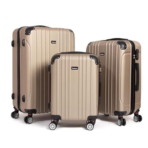 Todeco set di 3 valigie 55/68/78cm, piccolo bagaglio a mano valigia media valigia grande, trolley rigido in abs 4 ruote rigida e leggero, champagne