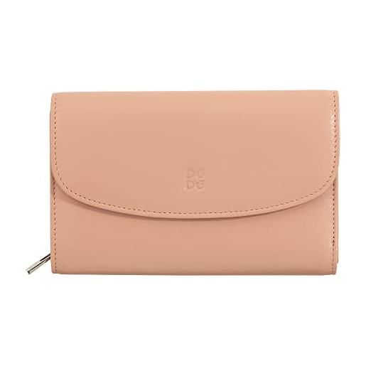 Dudu portafoglio donna in pelle morbida colorata, borsello con portamonete a cerniera, 12 porta carte tessere, multicolore rosa cipria