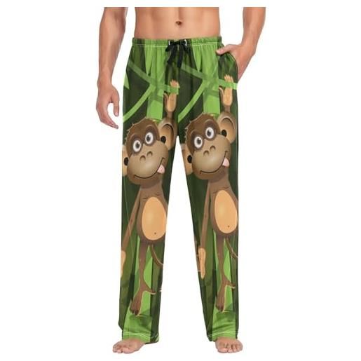 Linomo pantaloni pigiama da uomo con scimmia, in bambù, 100% cotone, pigiama, pantaloni da notte per uomini e ragazzi, multicolore, m
