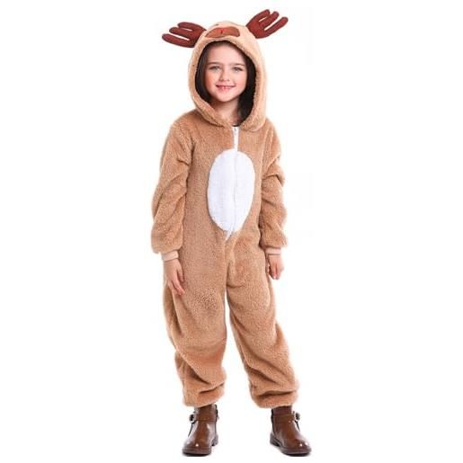 Diudiul bambini natale onesies costume pigiama renna per ragazzi e ragazza (browna1, xl)