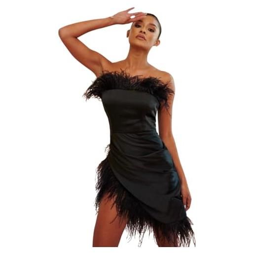 Generico vestito donna fascia asimmetrico piume nero/taglia unica (nero)