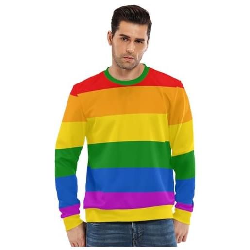 Anantty felpa girocollo da uomo con arcobaleno colorato maglione pullover per uomo ragazzo, multicolore, l