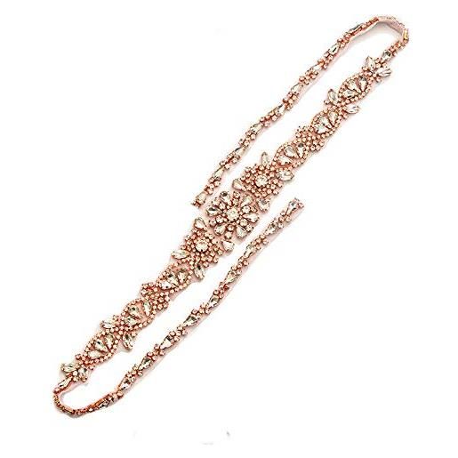 Selene accessorio per abito da sposa con strass e cristalli, 1 pezzo rose gold 90 cm*4 cm