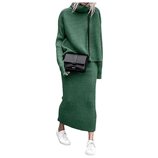 ZIBLER set di gonne lavorate a maglia invernali da donna in 2 pezzi - maglione dolcevita a costine spesse con gonna lunga a tubino (verde, s)