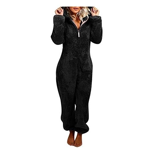 Gkojhj tuta da donna in pile teddy pigiama intero morbido e di grandi dimensioni, divertente costume da bradipo posteriore, pigiama di natale, regalo per adulti, nero , 5xl