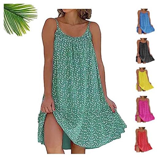 Bonseor camibloom - floral printed camisole dress women's summer spaghetti strap floral printed casual loose long cami dress (green, s)
