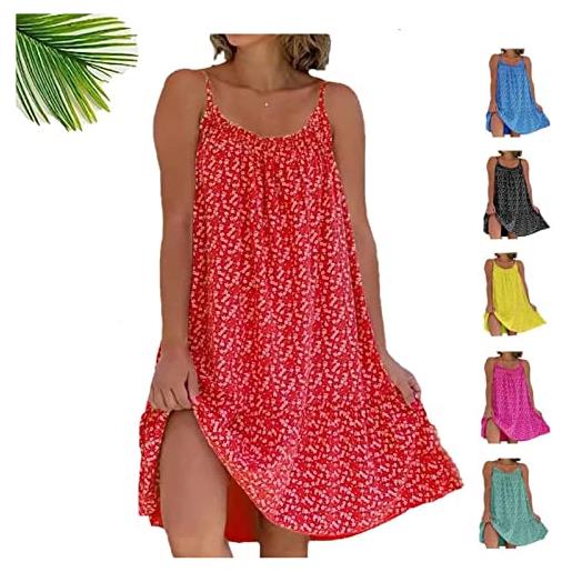 Bonseor camibloom - floral printed camisole dress women's summer spaghetti strap floral printed casual loose long cami dress (red, xl)