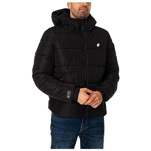 Superdry hooded sports puffr jacket giacca, nero, xl uomo