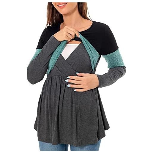 Briskorry maglione da donna per allattamento, invernale, caldo, cotone, a maniche lunghe, con stampa, a doppio strato, per allattamento e allattamento, grigio. , m