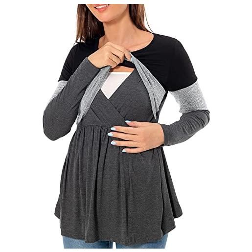 Briskorry maglione da donna per allattamento, invernale, caldo, cotone, a maniche lunghe, con stampa, a doppio strato, per allattamento e allattamento, grigio. , m