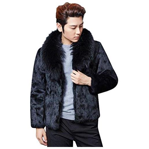 Huixin men's fashion fur hood winter coat ragazzo jacket sleeve long cardigan faux fur fur jacket parka outerwear (color: schwarz, size: xl)