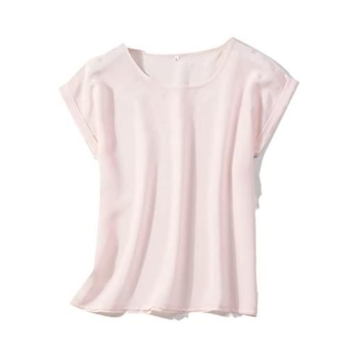 Generic 100% pura seta di gelso girocollo top camicetta camicia manica corta plus size, colore: rosa carne. , l