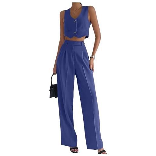 shownicer tailleur pantalone donna 2 pezzi gilet blazer senza manica scollo v e pantaloni a vita alta chic tuta completa elegante abbigliamento streetwear b cachi l