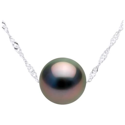 PEARLS & COLORS NATURAL FINE PEARLS pearls & colors - collana vera perla coltivata di tahiti rotonda 8-9 mm - qualita a + - argento 925 - gioiello da donna