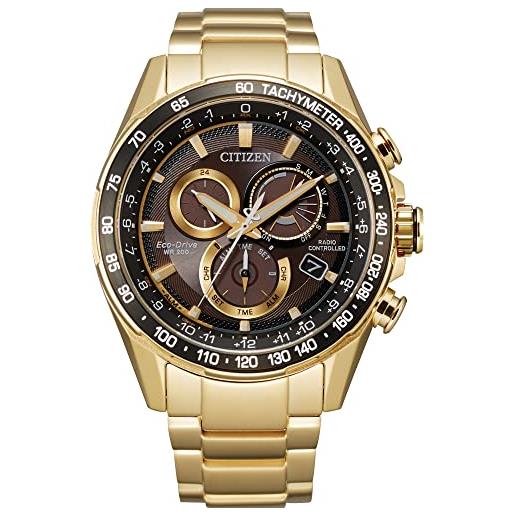Citizen eco-drive sport orologio cronografo pcat di lusso da uomo, calendario perpetuo, bracciale color oro, quadrante nero, cronografo