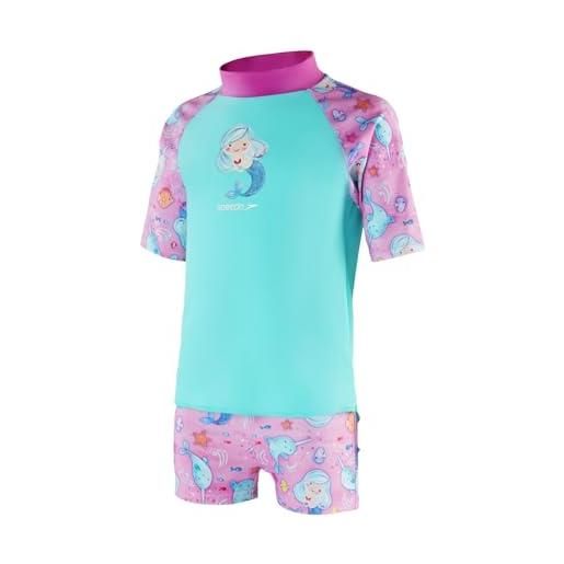Speedo bambina infant short sleeve printed sun protection rash top set guard shirt, rosa (spearmint/neon orchid/pink splash), 6 anni