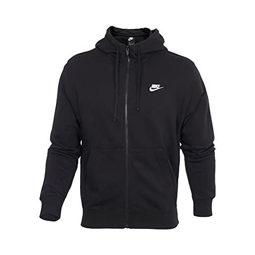 Nike sportswear club, felpa con cappuccio uomo, nero (black/black/white), l
