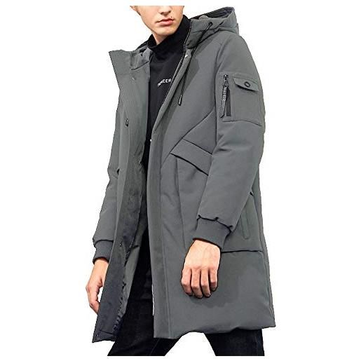Pioneer Camp cappotti invernali da uomo impermeabili con cappuccio antivento spessi parka lungo imbottito piumino, grigio, x-large alto