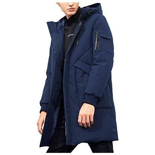 Pioneer Camp cappotti invernali da uomo impermeabili con cappuccio antivento spessi parka lungo imbottito piumino, marina militare, x-large alto