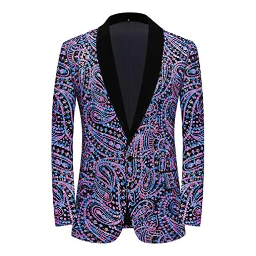 PYJTRL giacca da uomo con paillettes lucide giacca classica da abito floreale moda, adatta per feste, matrimoni, banchetti, balli, multicolor, l