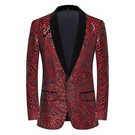 PYJTRL giacca da uomo con paillettes lucide giacca classica da abito floreale moda, adatta per feste, matrimoni, banchetti, balli, multicolor, l