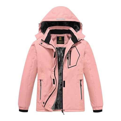 MoFiz giacca invernale bambina giacca sci bambina piumino impermeabile pile antivento giacche ragazze giacca in softshell con cappuccio rosa chiaro xs