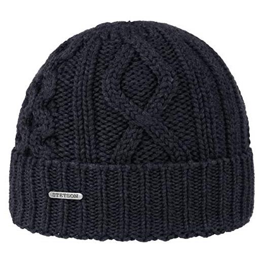 Stetson berretto in lana con risvolto tornell uomo - made italy beanie invernale autunno/inverno - taglia unica blu scuro