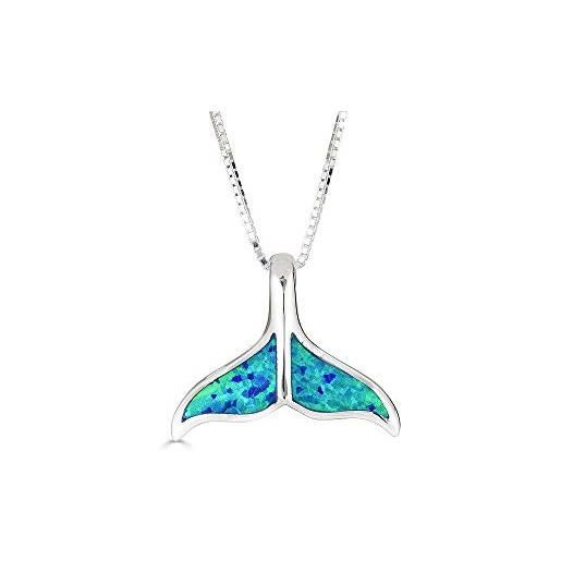 Piccoli Tesori collana pendente argento sterling 925 opale blu coda di balena (lunghezza della catena disponibile 40 cm - 45 cm - 50 cm - 55 cm)