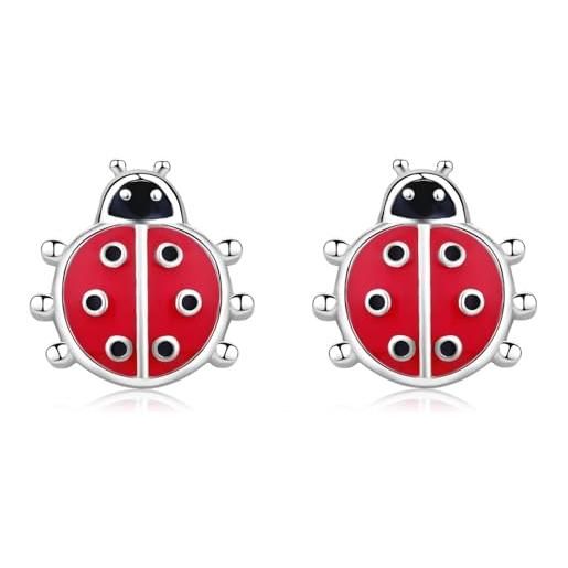 LINSTER orecchini coccinella per ragazze orecchini a bottone ipoallergenici in argento sterling 925. Simpatici gioielli con coccinella, regali per ragazze e figlie adolescenti