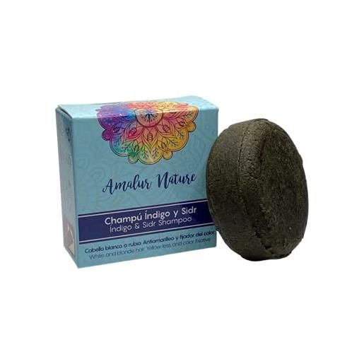 Amalur Nature shampoo indaco solido & sidr sensa solfati - capelli biondi o bianchi - 100 grammi (100 grammi) - Amalur Nature