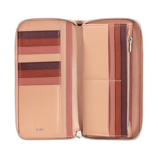 Dudu portafoglio donna grande con cerniera rfid in pelle nappa zip around 14 tasche porta carte di credito e portamonete rosa cipria