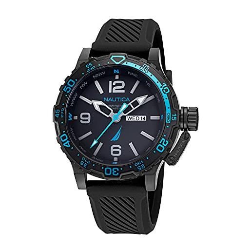 Nautica men's stainless steel quartz silicone strap, black, 22 casual watch (model: napglf116)
