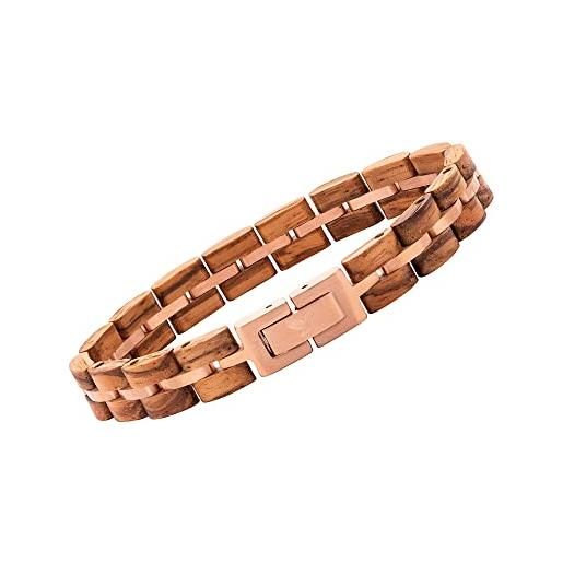 Woodstar (snake) bracciale in legno e acciaio da donna, gioielli moda femminile, braccialetto regolabile oro rosa b18-005