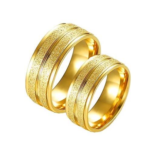 ANAZOZ anelli di coppia acciaio inossidabile, anelli fidanzamento coppia incisione coppia di fedi nuziali 8mm oro anello con rotondo spazzolato taglia donna 17(57mm) + uomo 22(62mm)