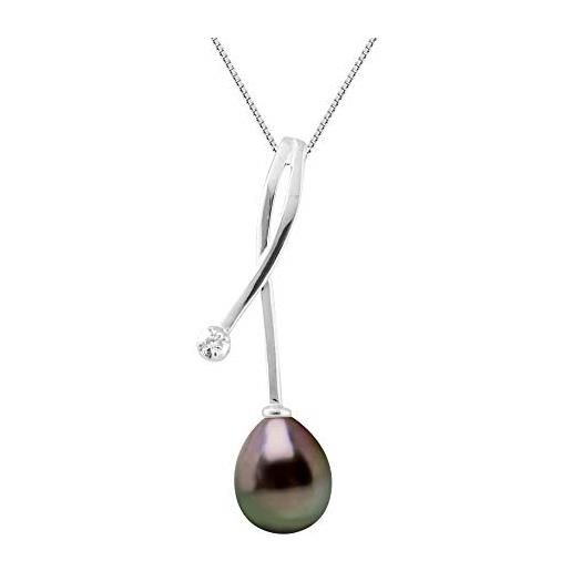 PEARLS & COLORS NATURAL FINE PEARLS pearls & colors - collana vera perla di coltura di tahiti pera 8-9 mm - qualità a+ - diamante 0.020 cts - disponibile in oro giallo e oro bianco - gioielli donna