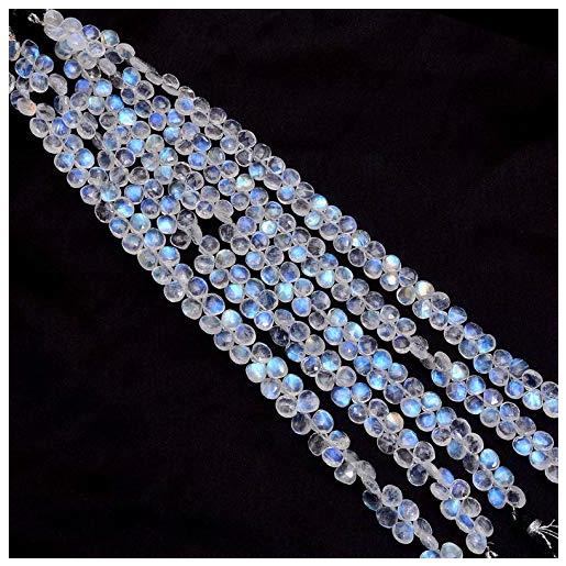 Jaipur Gems Mart aaa + white rainbow moonstone heart briolette | 8inch strand 6mm sfaccettate perline | briolette di pietra preziosa semipreziosa di pietra di luna naturale blu fuoco