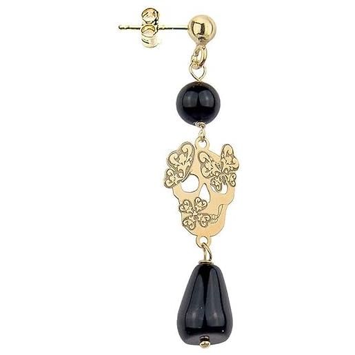 Lebole Gioielli collezione gotico romantico gorsm teschio orecchino singolo da donna in argento pietra nera
