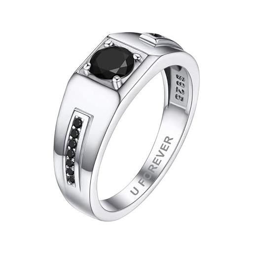 Bandmax anello uomo argento 925, personalizzato inciso anelli uomo solitario, nero anello argento 925 con zirconi, anelli misura 09, anello regalo per l' amore eterno fidanzamento coppia papà