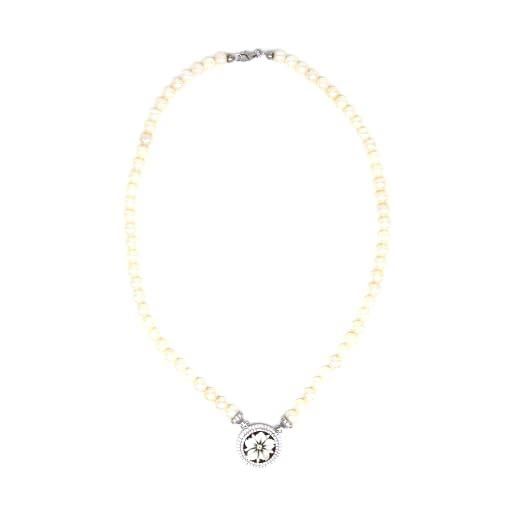 Generico collana da donna in argento 925% con perle bianche coltivate 6/6,5mm cammeo centrale sardonico