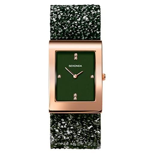 Sekonda rocks 40460 - orologio al quarzo da donna, 26 mm, con display analogico e cinturino in cristallo di rocca verde, verde, moderno
