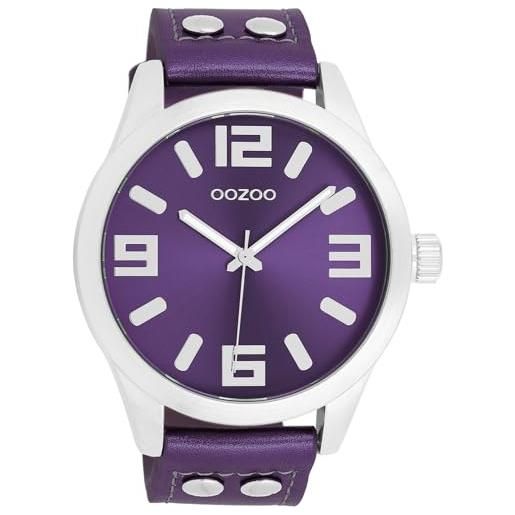 Oozoo orologio da polso basic line con borchie in pelle effetto metallizzato, diametro 47 mm, diverse varianti, c1080 - viola