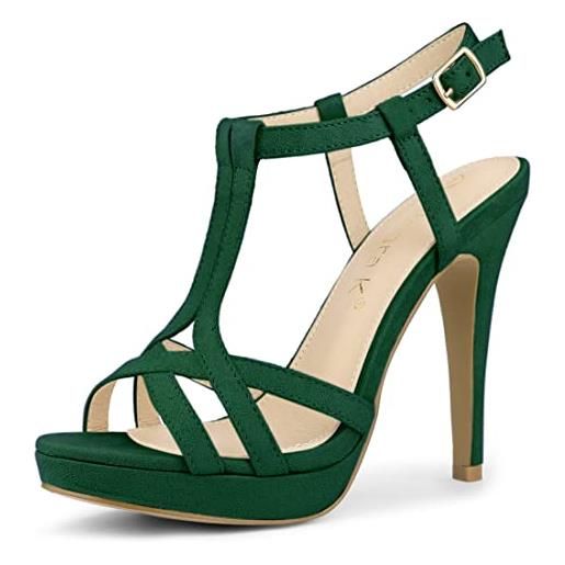 Allegra K sandali da donna con tacco a spillo con cinturino a t, verde smeraldo, 40 eu