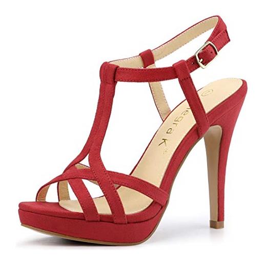 Allegra K donna sandali fascetta t piattaforma sandalo stiletto tacco a spillo chiusura a fibbia rosso-1 37