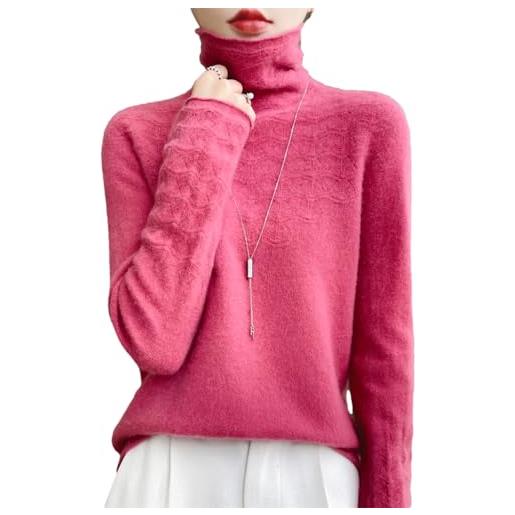 Generic maglione da donna in 100% lana merino lavorato a maglia a collo alto in tinta unita pullover in cashmere, lampone, s